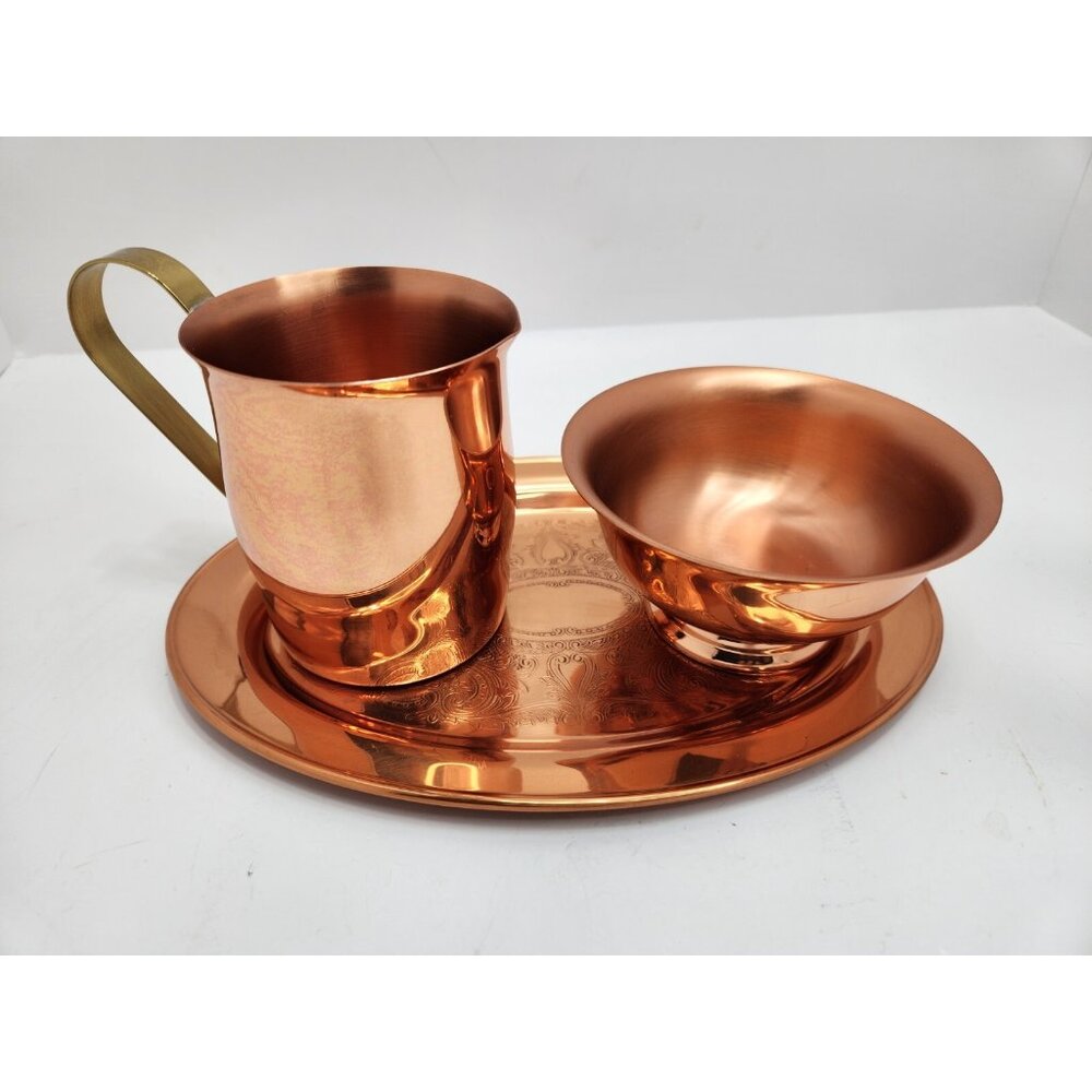 Vintage Coppercraft Guild Embossed Serving Tray Sugar and Creamer Set Copper - Picture 2 of 13